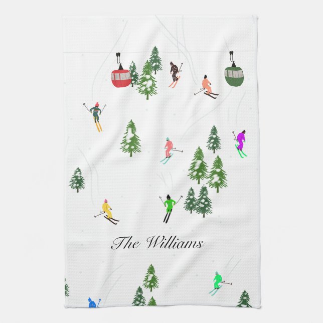  Personalised Ski Alpine Skiing | Skiers Tea Towel (Vertical)