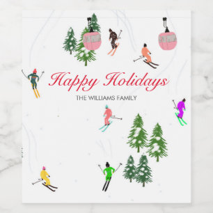 Personalised Ski Holidays Illustration Wine Label