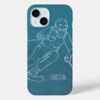 Personalised Skier Sketched Drawing on Blue