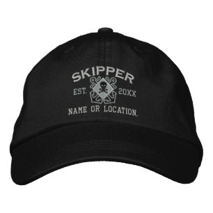 Personalised Skipper Nautical Crossbones Skull Embroidered Hat