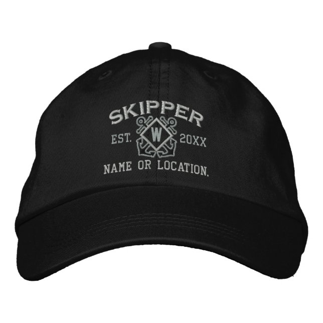 Personalised Skipper Nautical Monogram & more Embroidered Hat (Front)