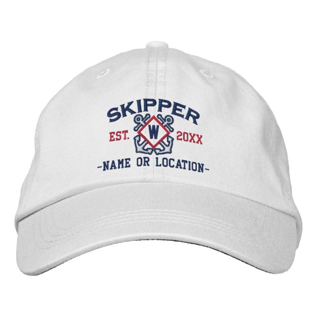 Personalised Skipper Nautical Monogram & more Embroidered Hat (Front)