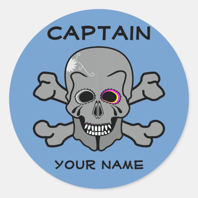 Personalised skull and Cross bones Classic Round Sticker (Front)