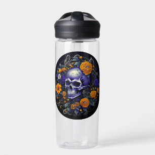 Personalised Skull and Orange Flowers AI art Water Bottle