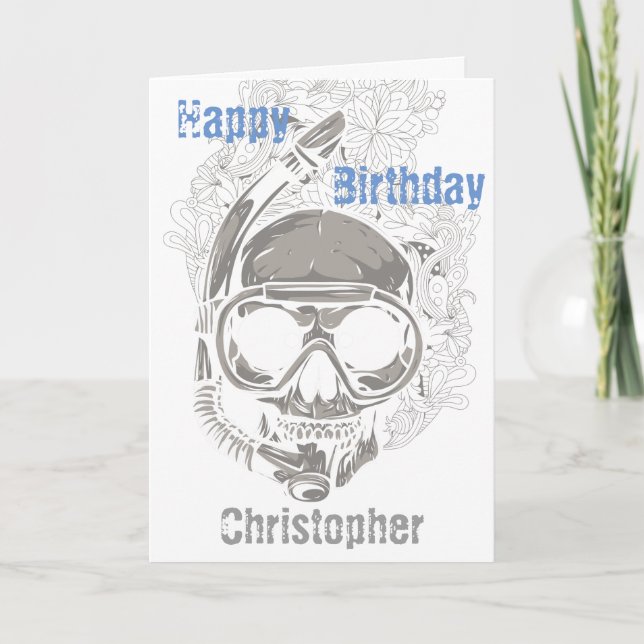 Personalised Skull Snorkelling Happy Birthday Card (Front)