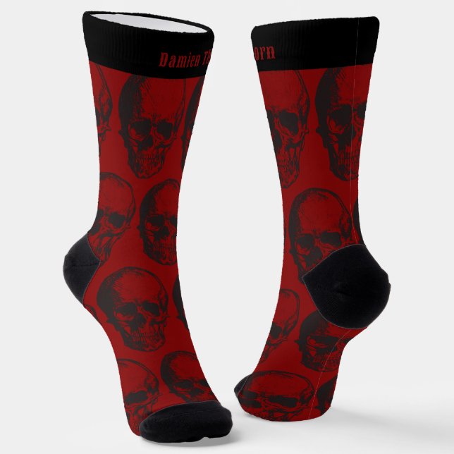 Personalised Skulls Blood Red and Black Men's Crew Socks (Angled)
