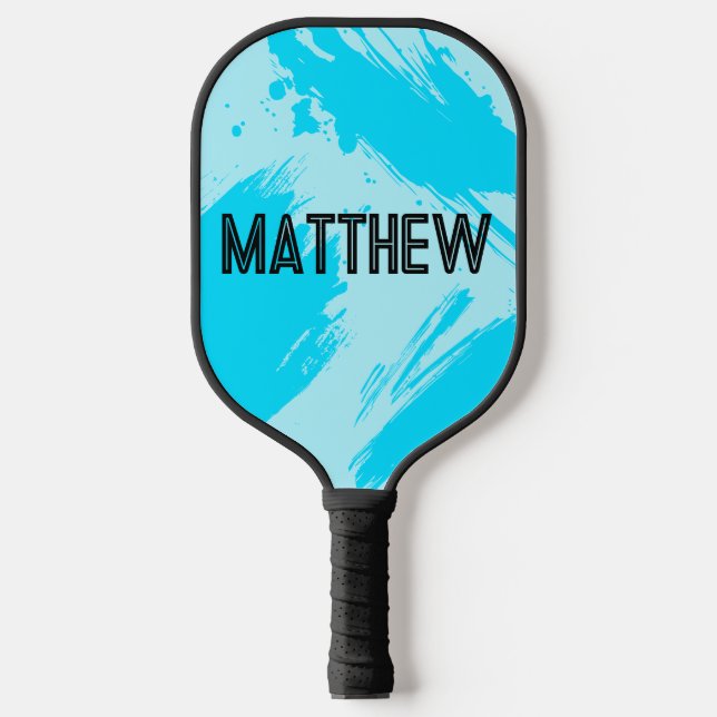 Personalised Sky Blue Abstract Custom Name Pickleball Paddle (Front)