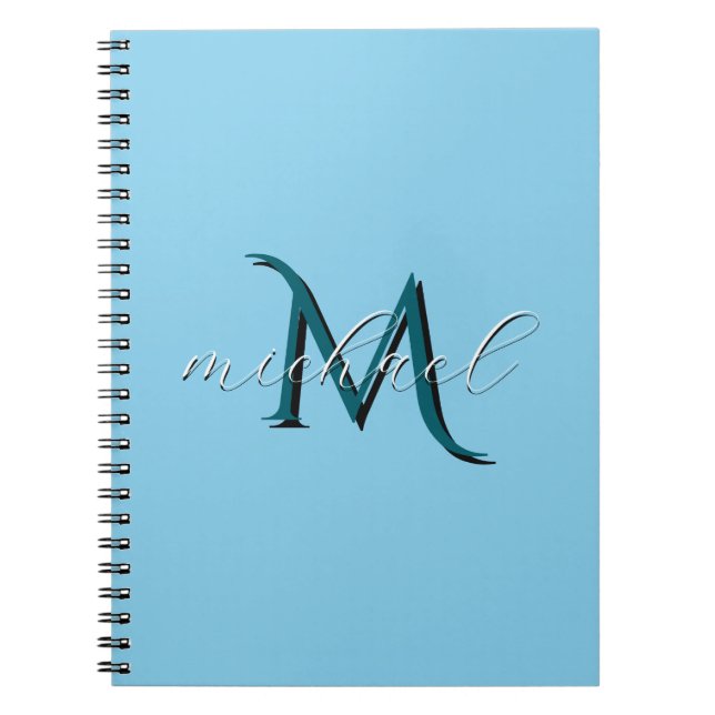 Personalised Sky Blue Monogram Initial and Name Notebook (Front)