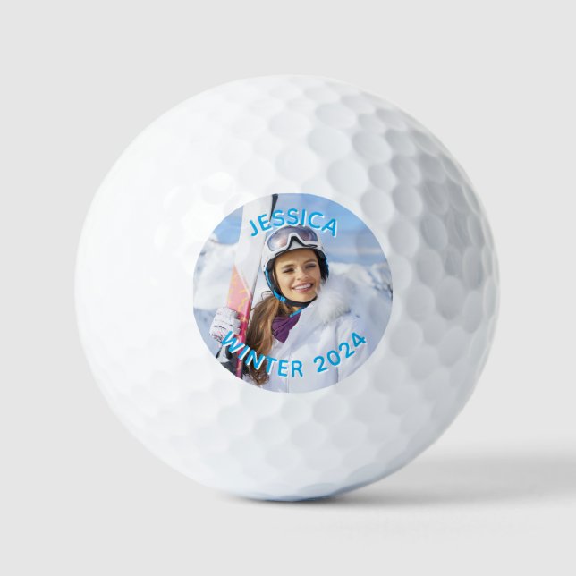 Personalised Sky Blue Text Family Photo Golf Balls (Front)