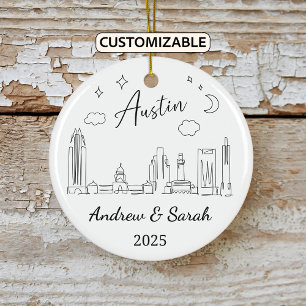 Personalised Skyline Austin Ornament, Texas Ceramic Ornament