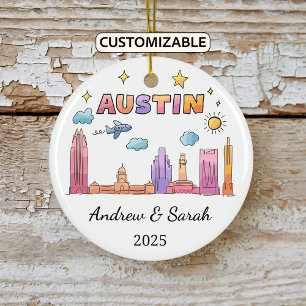 Personalised Skyline Austin Ornament, Texas Ceramic Ornament