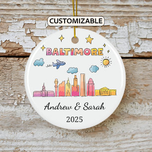 Personalised Skyline Baltimore Ornament, Maryland Ceramic Ornament