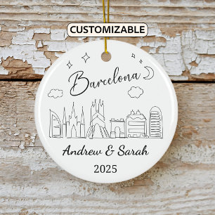 Personalised Skyline Barcelona Ornament, Spain Ceramic Ornament