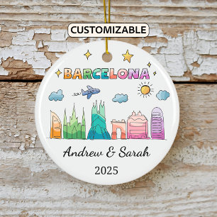 Personalised Skyline Barcelona Ornament, Spain Ceramic Ornament