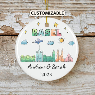 Personalised Skyline Basel Ornament, Switzerland Ceramic Ornament