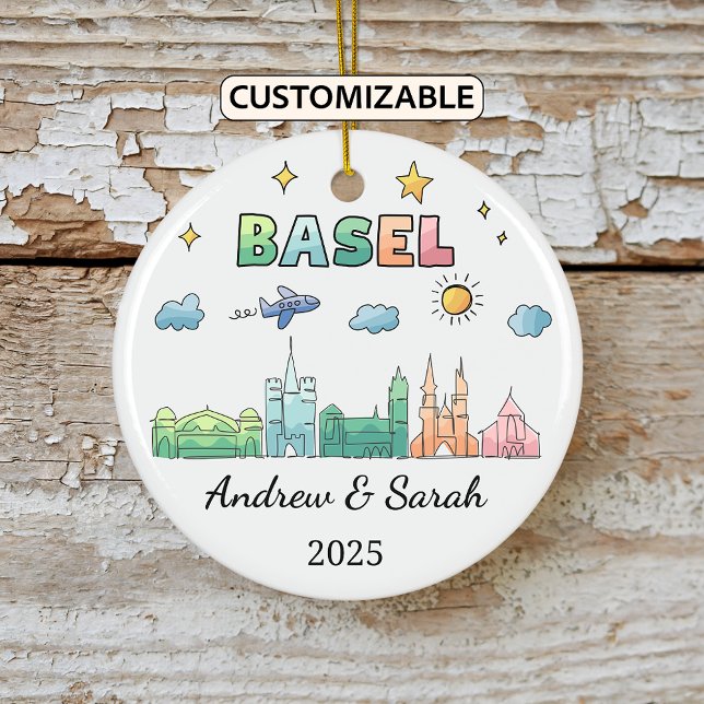 Personalised Skyline Basel Ornament, Switzerland Ceramic Ornament (Creator Uploaded)