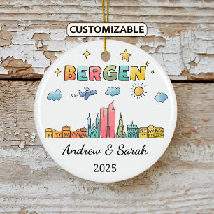 Personalised Skyline Bergen Ornament, Norway Ceramic Ornament