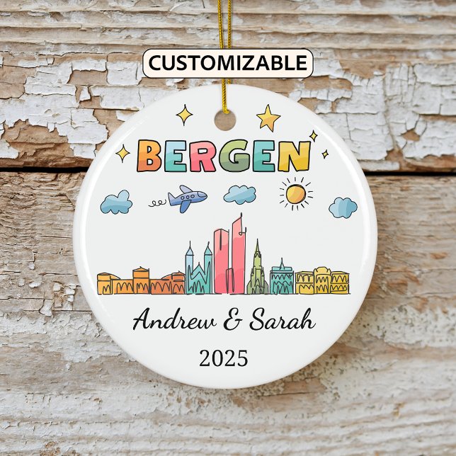 Personalised Skyline Bergen Ornament, Norway Ceramic Ornament (Creator Uploaded)