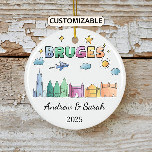 Personalised Skyline Bruges Ornament, Belgium Ceramic Ornament