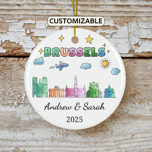 Personalised Skyline Brussels Ornament, Belgium Ceramic Ornament