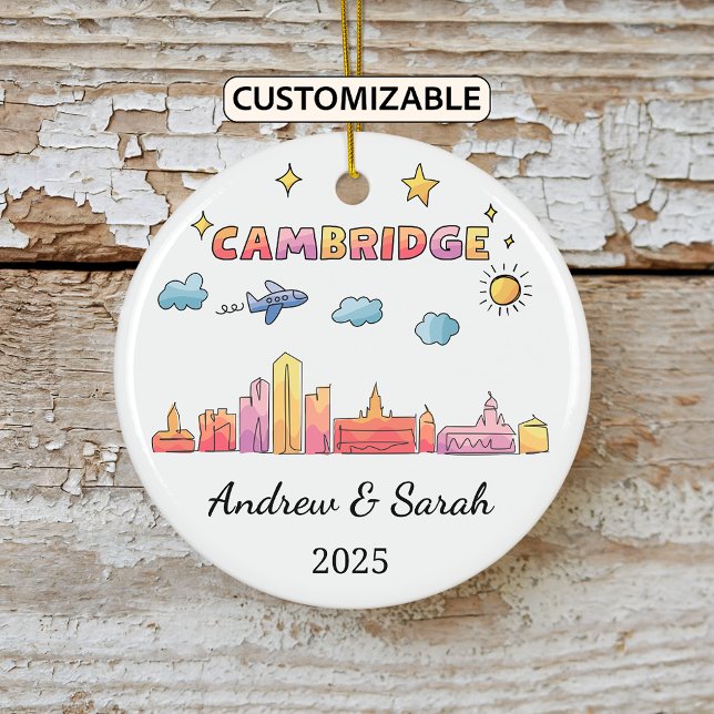 Personalised Skyline Cambridge, Massachusetts Ceramic Ornament (Creator Uploaded)