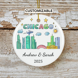 Personalised Skyline Chicago Ornament, Illinois Ceramic Ornament