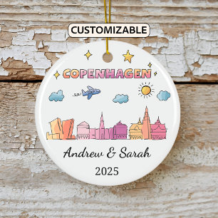 Personalised Skyline Copenhagen Ornament, Denmark Ceramic Ornament