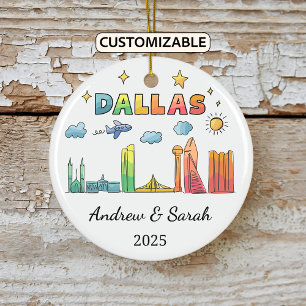 Personalised Skyline Dallas Ornament, Texas Ceramic Ornament
