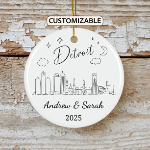 Personalised Skyline Detroit Ornament, Michigan Ceramic Ornament