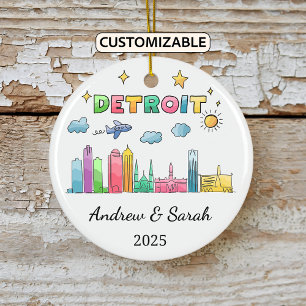 Personalised Skyline Detroit Ornament, Michigan Ceramic Ornament