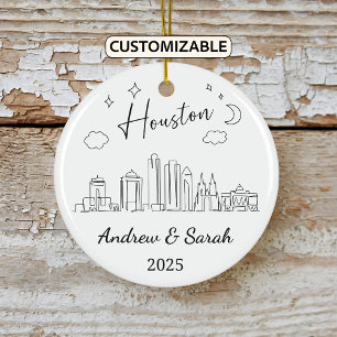 Personalised Skyline Houston Ornament, Texas Ceramic Ornament