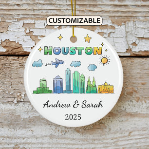 Personalised Skyline Houston Ornament, Texas Ceramic Ornament