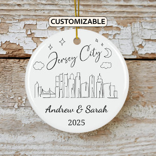 Personalised Skyline Jersey City, New Jersey Ceramic Ornament