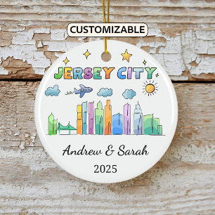 Personalised Skyline Jersey City, New Jersey Ceramic Ornament