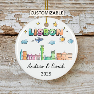 Personalised Skyline Lisbon Ornament, Portugal Ceramic Ornament
