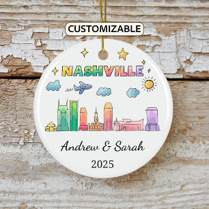 Personalised Skyline Nashville Ornament, Tennessee Ceramic Ornament