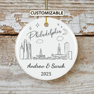 Personalised Skyline Philadelphia, Pennsylvania Ceramic Ornament