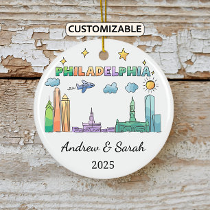 Personalised Skyline Philadelphia, Pennsylvania Ceramic Ornament