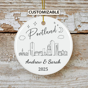 Personalised Skyline Portland Ornament, Oregon Ceramic Ornament