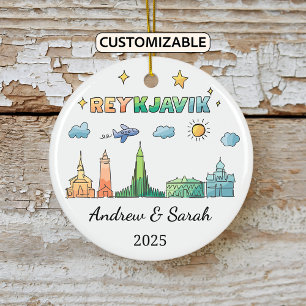 Personalised Skyline Reykjavik Ornament, Iceland Ceramic Ornament