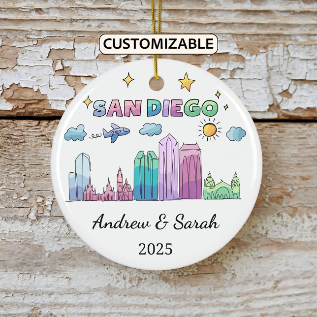 Personalised Skyline San Diego, Californinia Ceramic Ornament (Creator Uploaded)