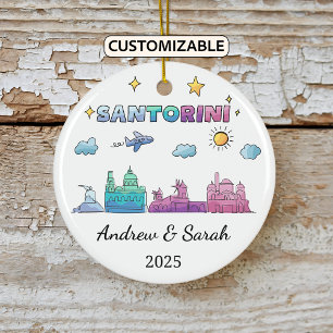 Personalised Skyline Santorini Ornament, Greece Ceramic Ornament