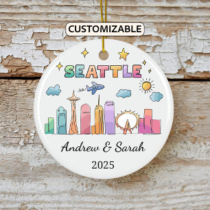 Personalised Skyline Seattle Ornament, Washington Ceramic Ornament