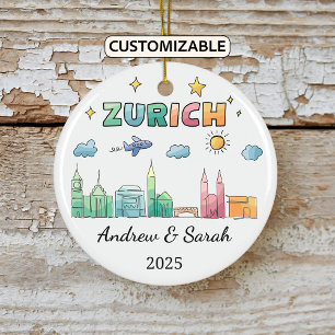 Personalised Skyline Zurich Ornament, Switzerland Ceramic Ornament