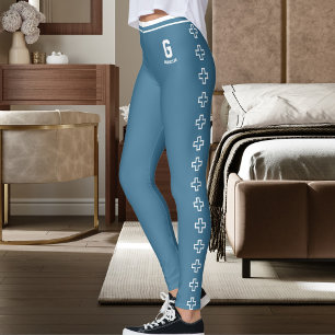 Personalised Slate Blue White Stripe Cross Pattern Leggings