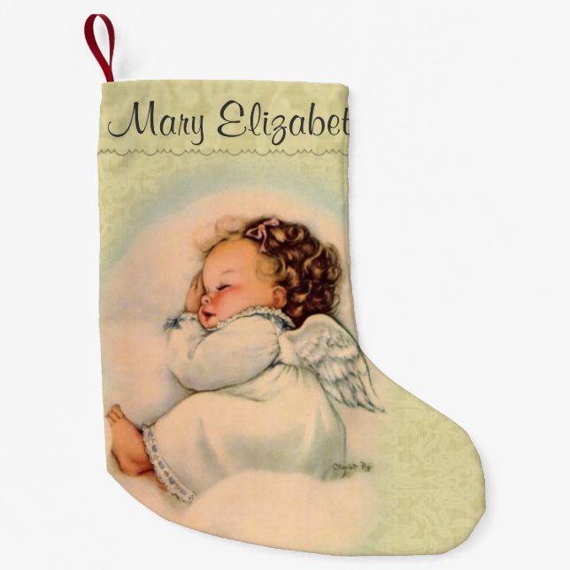 Personalised Sleeping Angel in Cloud Small Christmas Stocking (Front)
