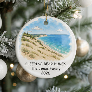Personalised Sleeping Bear Dunes, Soft Watercolor Ceramic Ornament