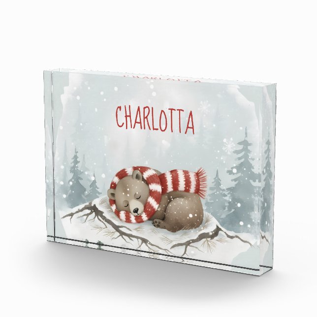 Personalised Sleeping Bear Photo Block, Custom Nam (Right)