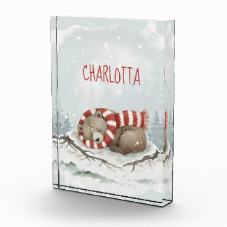 Personalised Sleeping Bear Photo Block, Custom Nam