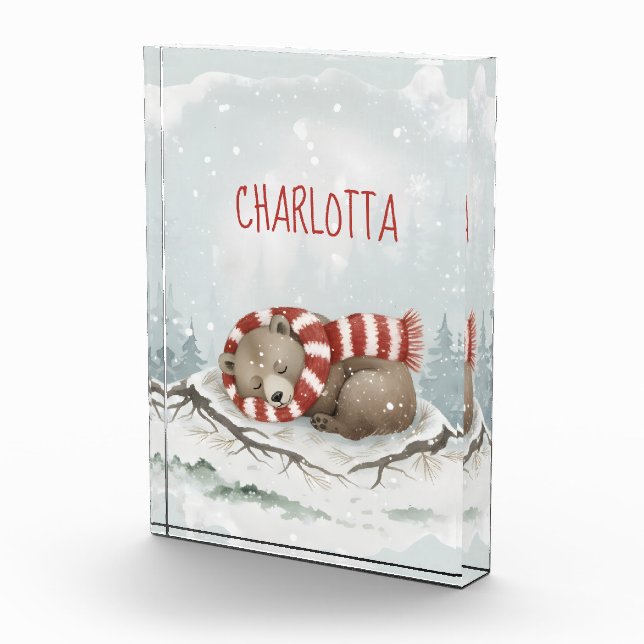 Personalised Sleeping Bear Photo Block, Custom Nam Block (Right)